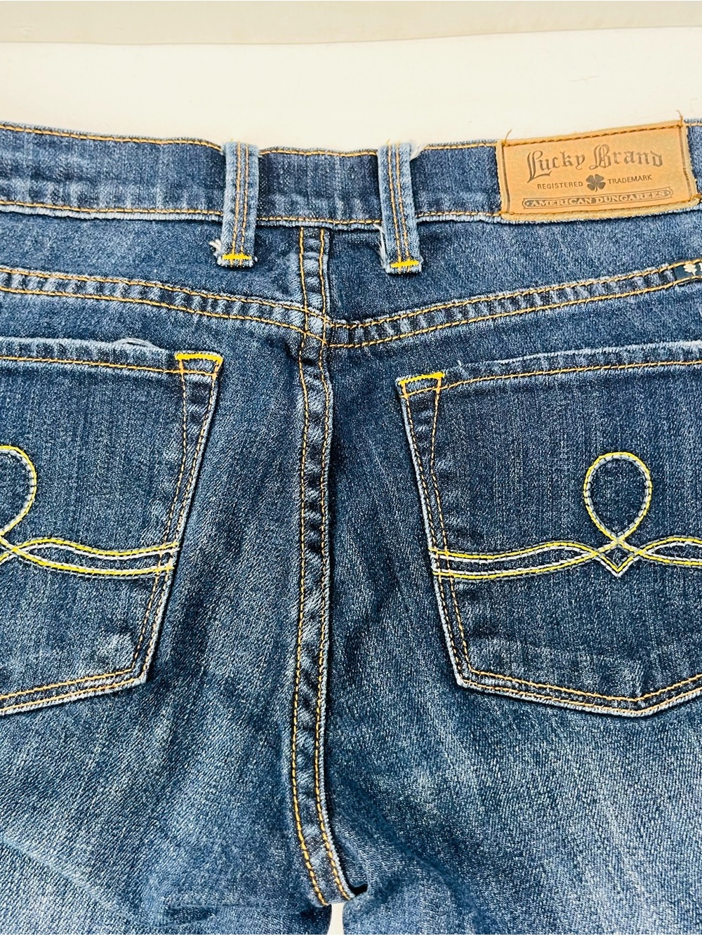 Lucky Brand Sofia Women’s Blue Boot Cut Jeans with Yellow Stitching